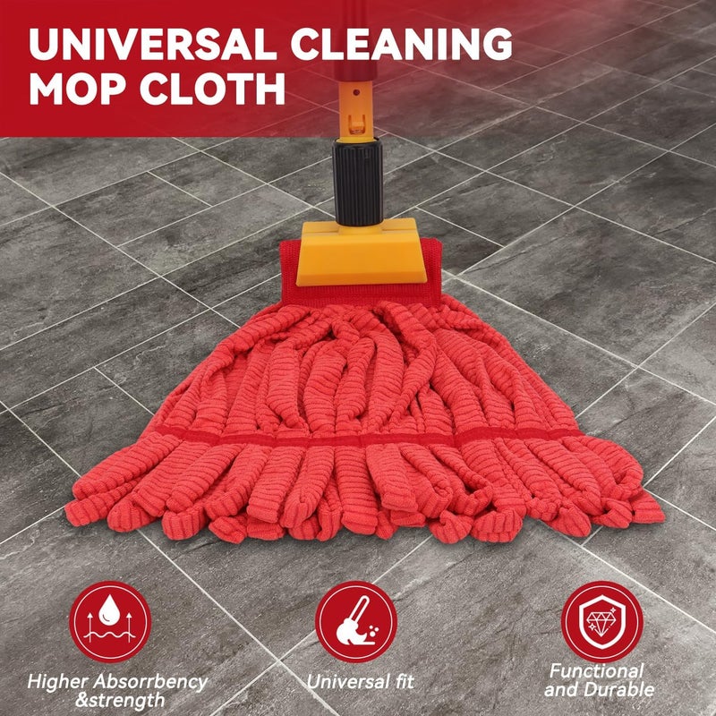 BeiLan Heavy Duty Commercial Mop Head Replacement for Rubbermaid: 3 Packs 14oz Microfiber Tube Lint Free Industrial Heavy Duty Mop Head for Floor Cleaning - Super Absorbent & Bleach-Safe (Red) - Image 3